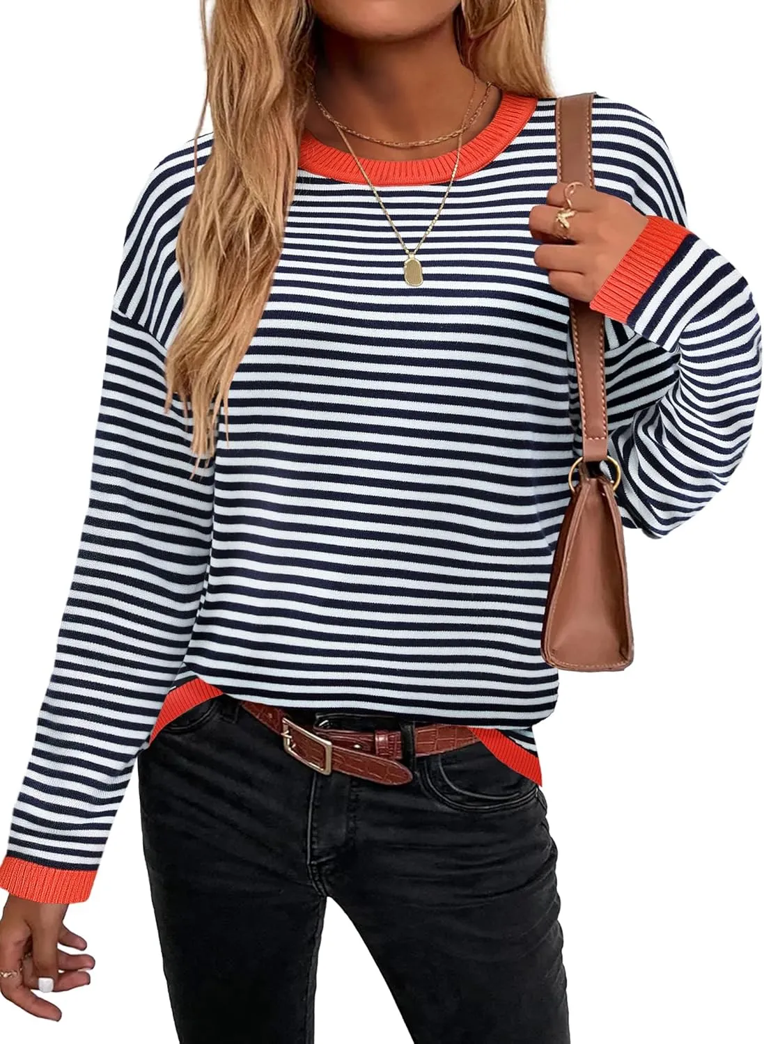 Zeagoo Sweaters for Women Fall Outfits Trendy 2024 Long Sleeve Crew Neck Knit Pullover Sweater Tops
