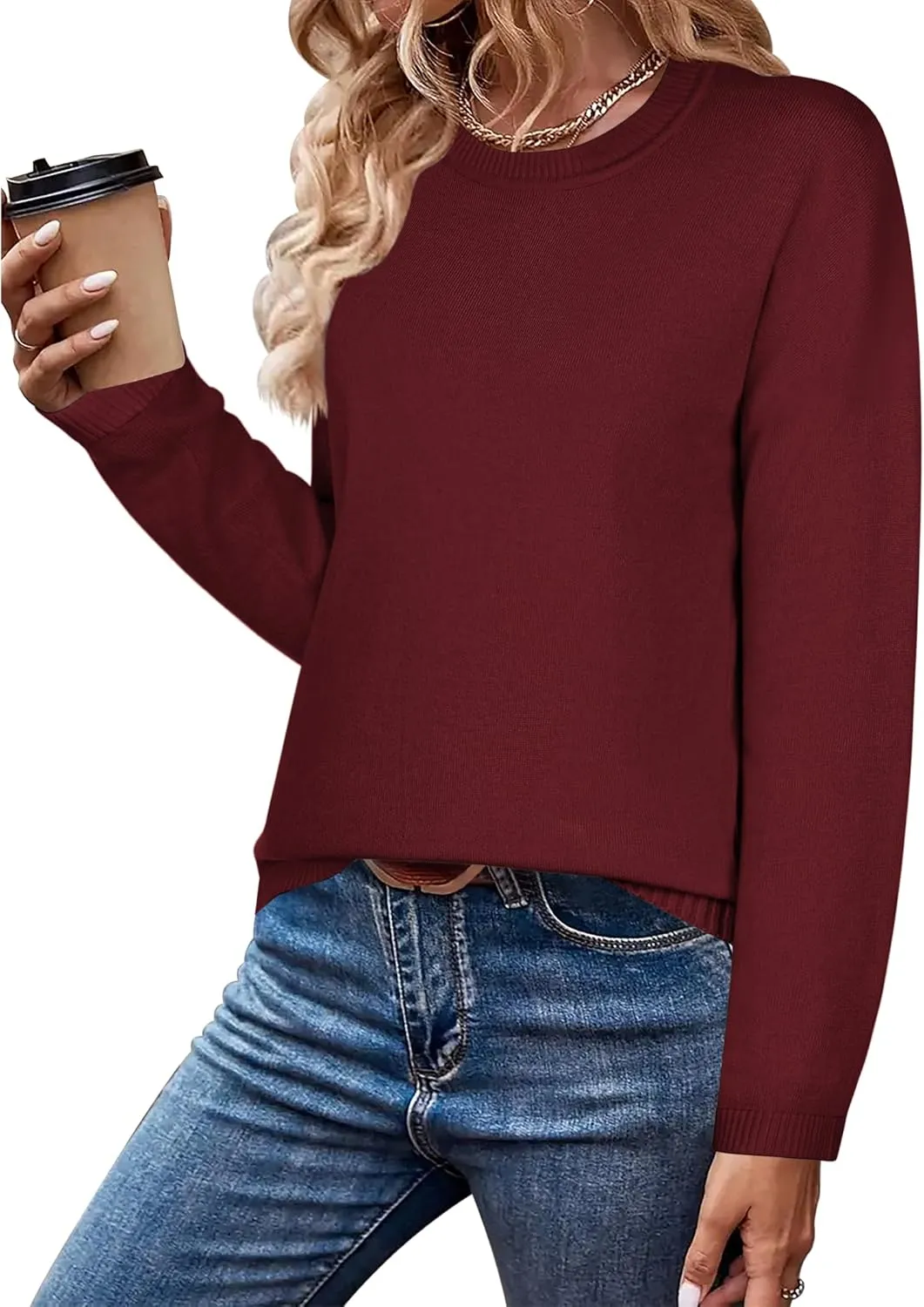 Zeagoo Sweaters for Women Fall Outfits Trendy 2024 Long Sleeve Crew Neck Knit Pullover Sweater Tops