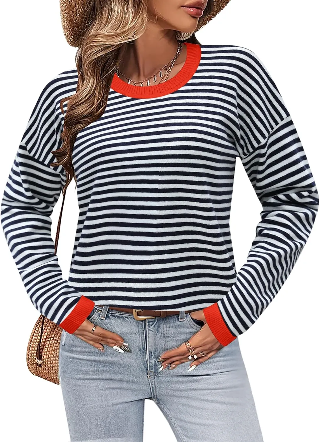 Zeagoo Sweaters for Women Fall Outfits Trendy 2024 Long Sleeve Crew Neck Knit Pullover Sweater Tops