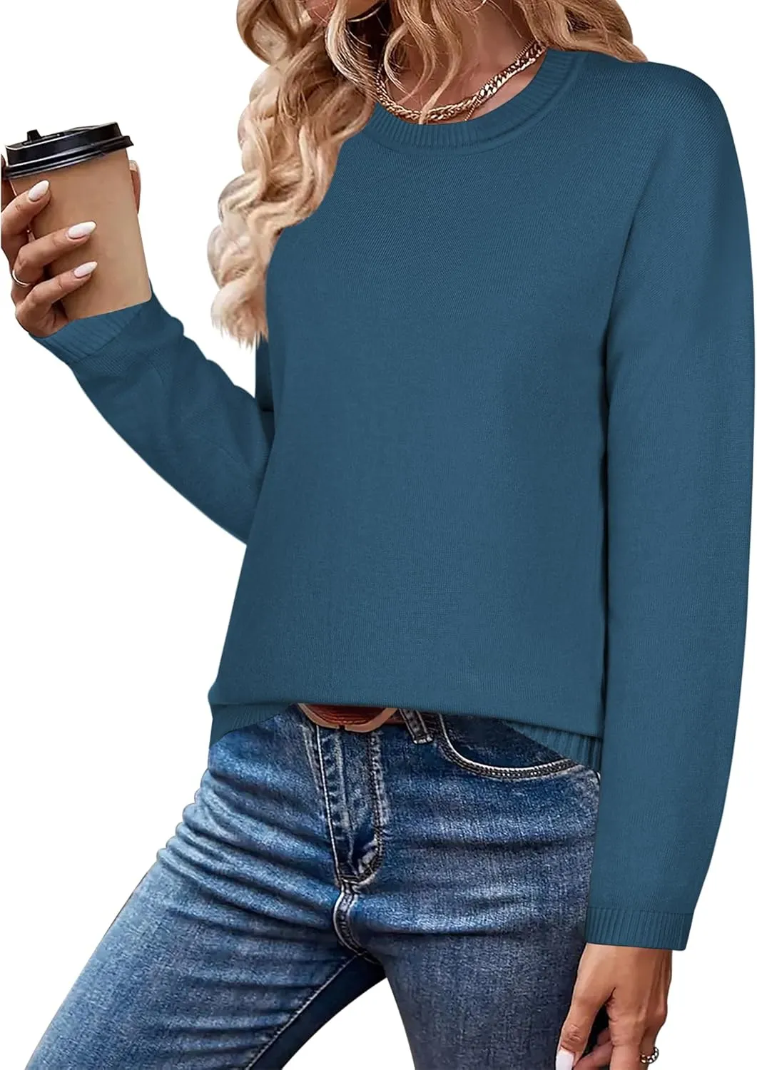 Zeagoo Sweaters for Women Fall Outfits Trendy 2024 Long Sleeve Crew Neck Knit Pullover Sweater Tops