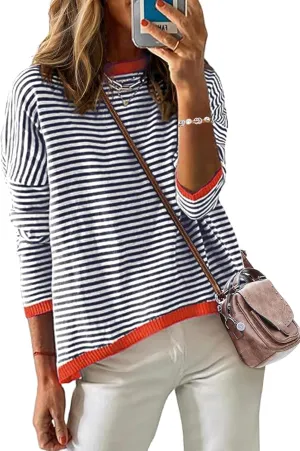 Zeagoo Sweaters for Women Fall Outfits Trendy 2024 Long Sleeve Crew Neck Knit Pullover Sweater Tops