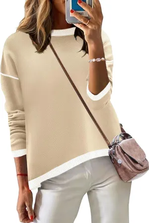 Zeagoo Sweaters for Women Fall Outfits Trendy 2024 Long Sleeve Crew Neck Knit Pullover Sweater Tops