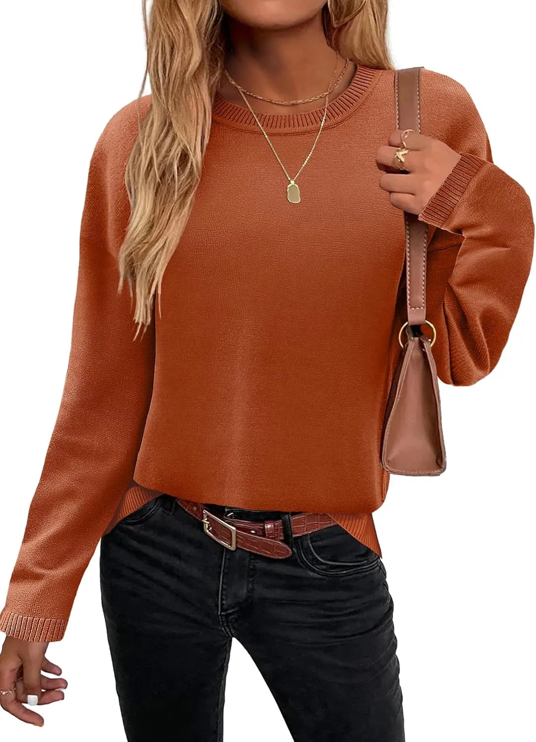 Zeagoo Sweaters for Women Fall Outfits Trendy 2024 Long Sleeve Crew Neck Knit Pullover Sweater Tops