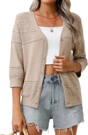 Zeagoo Womens 2025 Cardigan 3/4 Sleeve Summer Lightweight Cropped Cardigan Sweaters Shrug