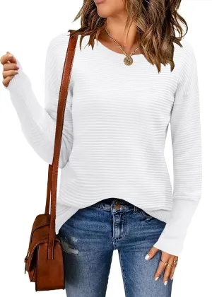 Zeagoo Women's 2025 Fall Sweaters Casual Long Sleeve Crew Neck Ribbed Knit Side Slit Pullover Sweater