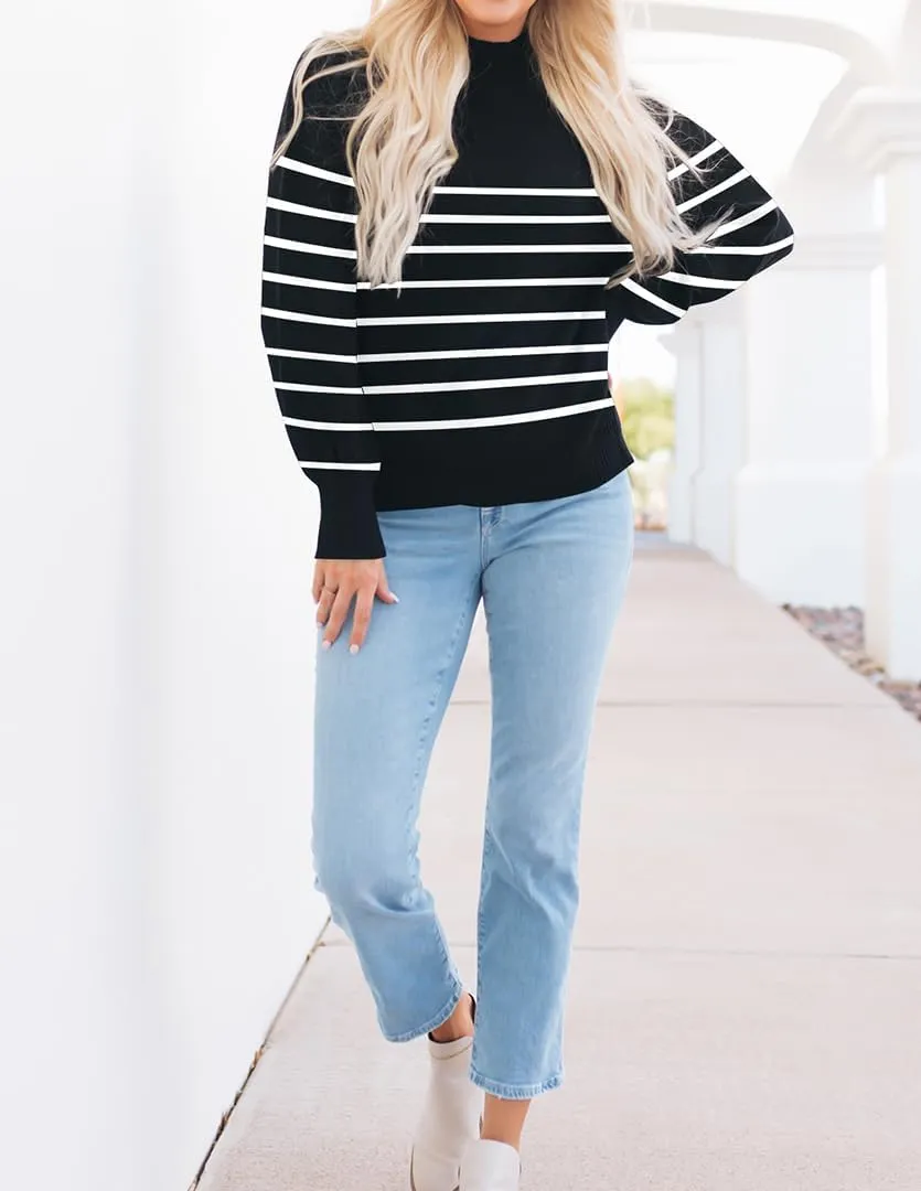 ZESICA Women's Casual Turtleneck Long Lantern Sleeve Oversized Ribbed Knit Pullover Sweater Jumper Top