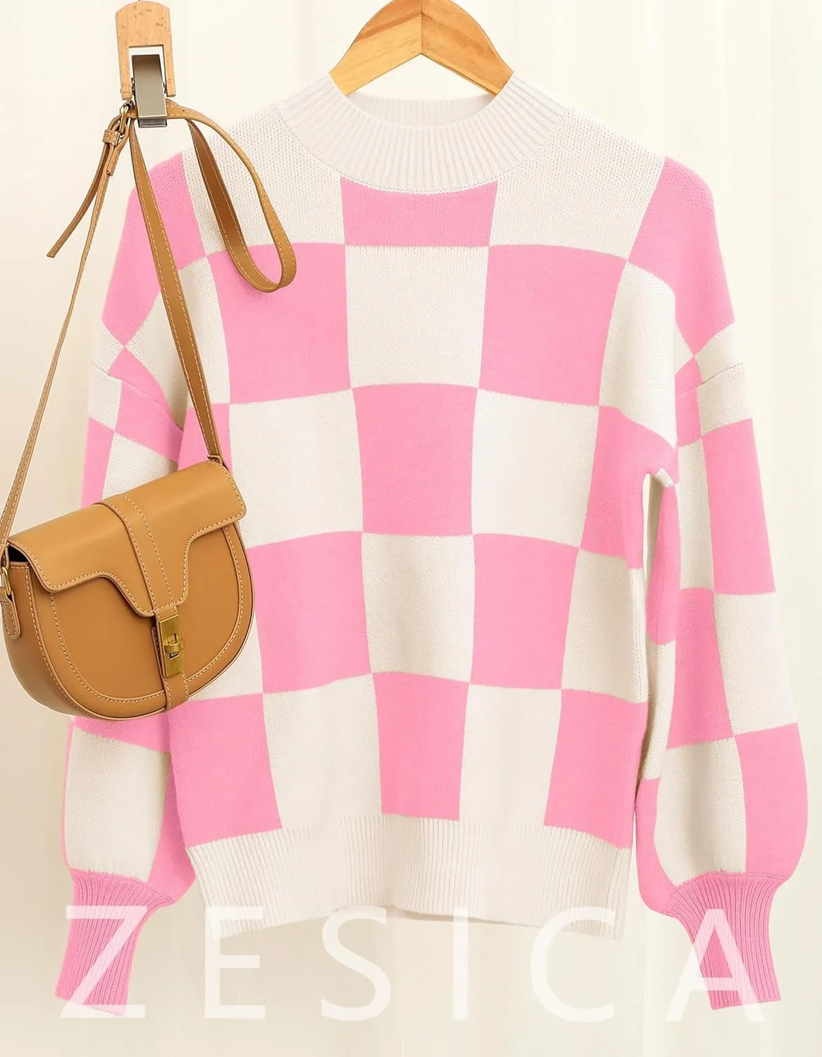 ZESICA Women's Casual Turtleneck Long Lantern Sleeve Oversized Ribbed Knit Pullover Sweater Jumper Top