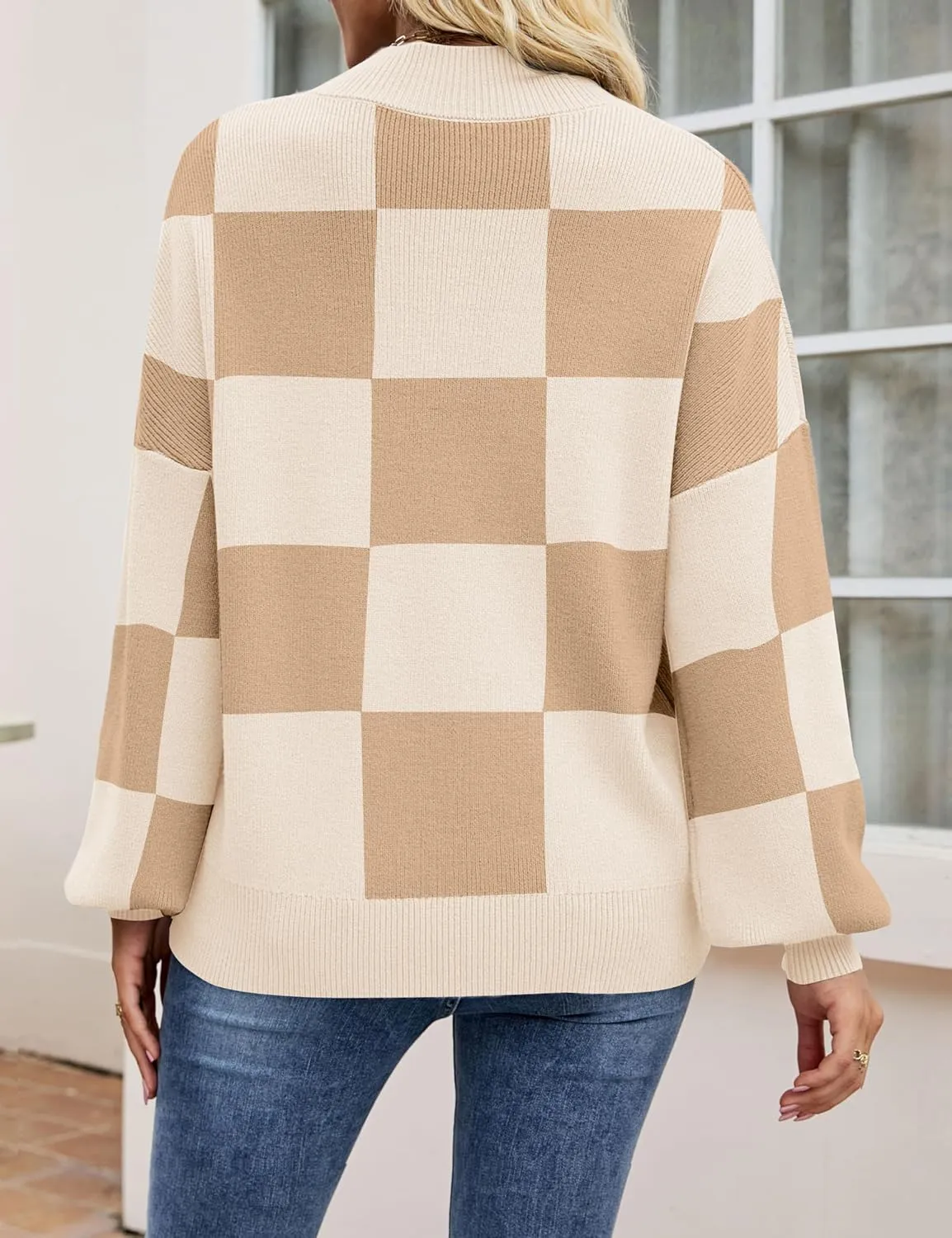 ZESICA Women's Casual Turtleneck Long Lantern Sleeve Oversized Ribbed Knit Pullover Sweater Jumper Top