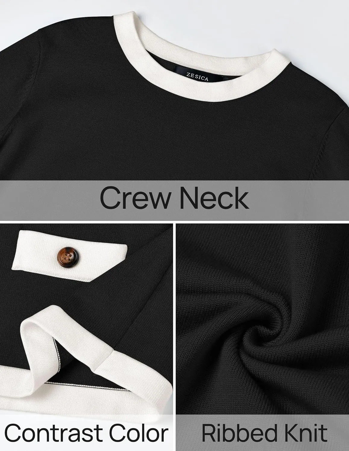 ZESICA Women's Fall Sweaters 2025 Long Sleeve Crewneck Knit Color Block Lightweight Pullover Tops Clothes