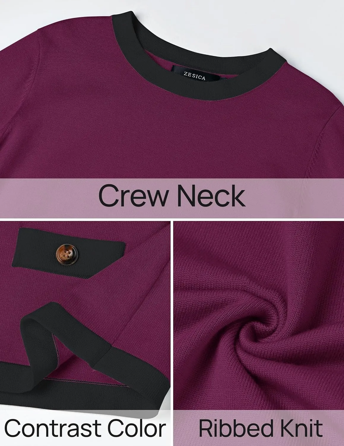 ZESICA Women's Fall Sweaters 2025 Long Sleeve Crewneck Knit Color Block Lightweight Pullover Tops Clothes