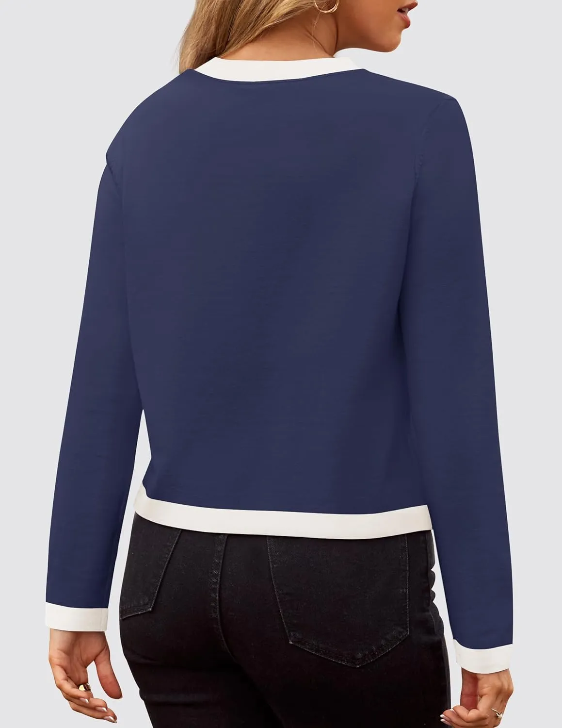 ZESICA Women's Fall Sweaters 2025 Long Sleeve Crewneck Knit Color Block Lightweight Pullover Tops Clothes