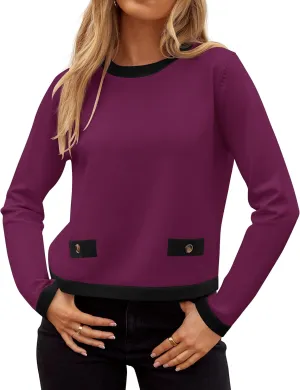 ZESICA Women's Fall Sweaters 2025 Long Sleeve Crewneck Knit Color Block Lightweight Pullover Tops Clothes