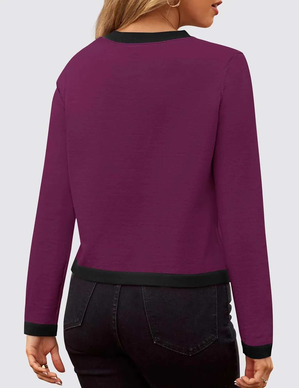 ZESICA Women's Fall Sweaters 2025 Long Sleeve Crewneck Knit Color Block Lightweight Pullover Tops Clothes