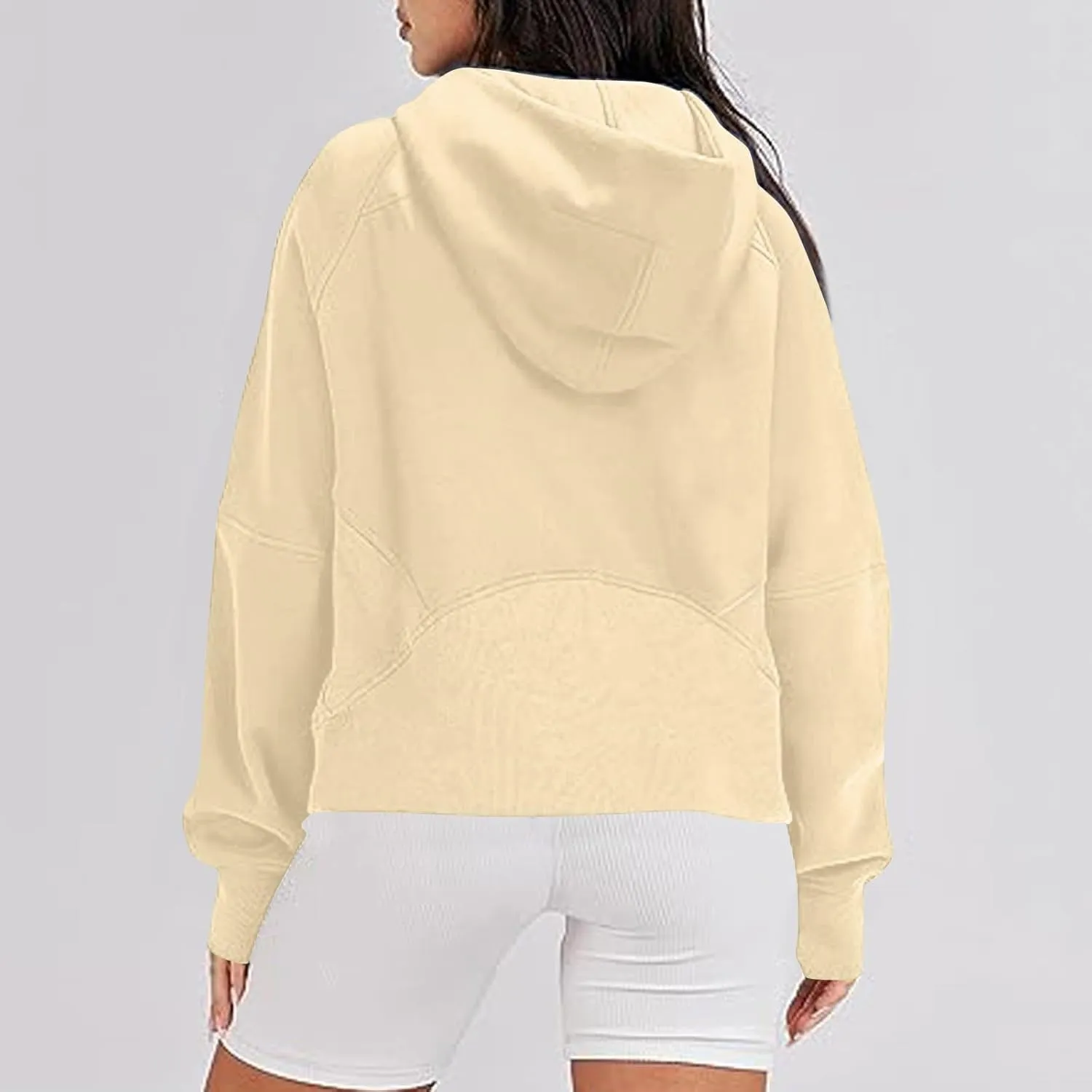 Zip Up Hoodie Women,2024 Fall Thumb Hole Half Zip Sweatshirts Fleece Jackets Tops Oversized Pullover With Pockets