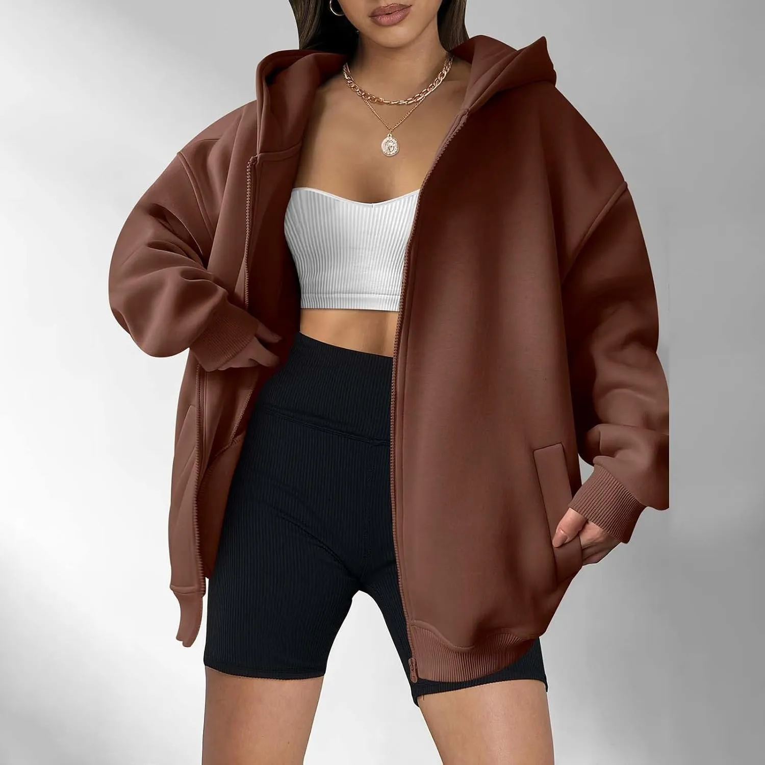 Zip Up Hoodies for Women Oversized Sweatshirt with Hooded Long Sleeve Jackets Coat Workout Y2K Outfits 2024 Fall