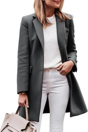 Zwurew Women's Notched Lapel Collar Single Breasted Pea Coats Winter Wool Blend Overcoat Long Jackets