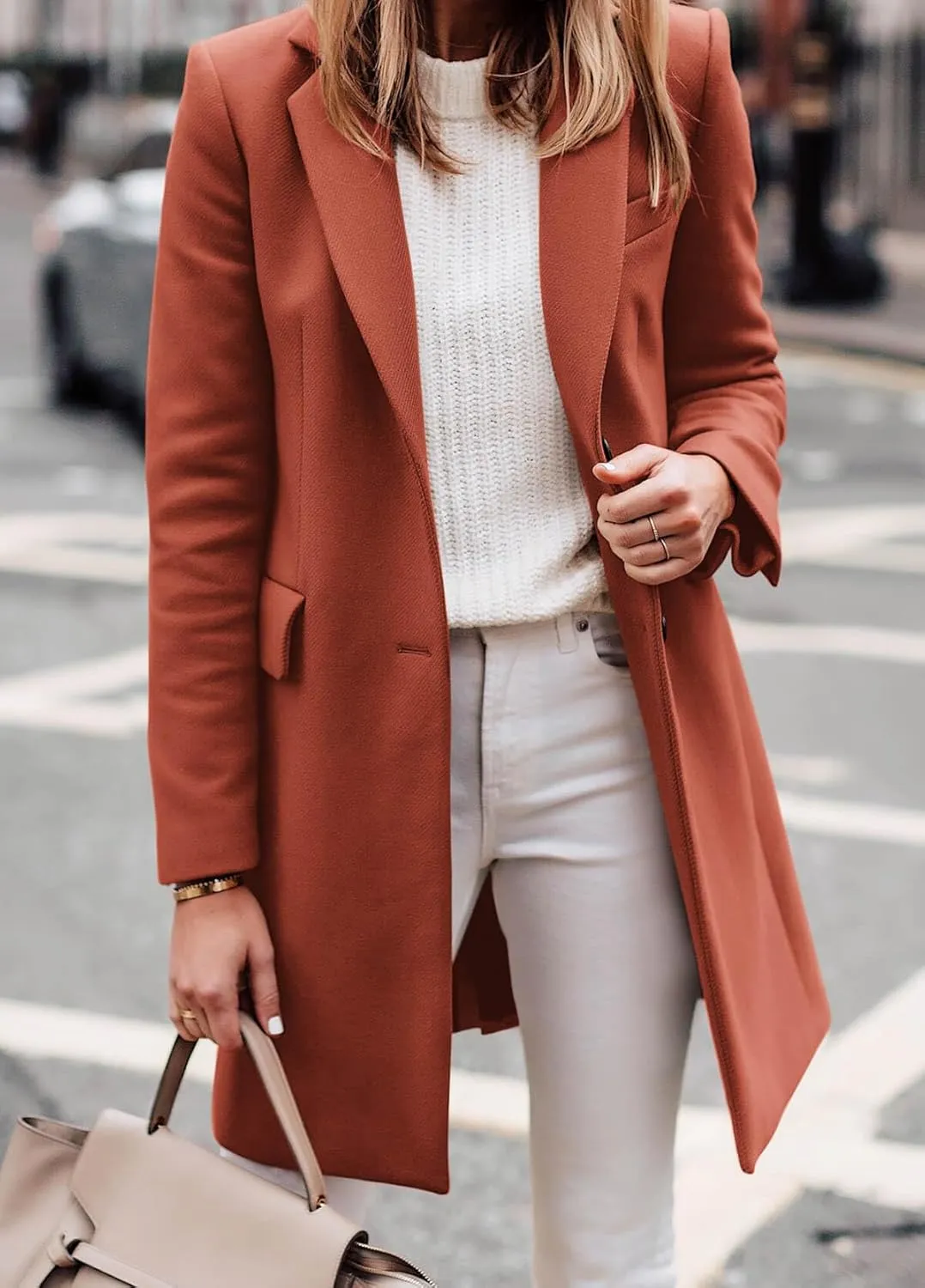 Zwurew Women's Notched Lapel Collar Single Breasted Pea Coats Winter Wool Blend Overcoat Long Jackets