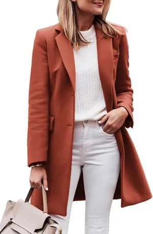 Zwurew Women's Notched Lapel Collar Single Breasted Pea Coats Winter Wool Blend Overcoat Long Jackets