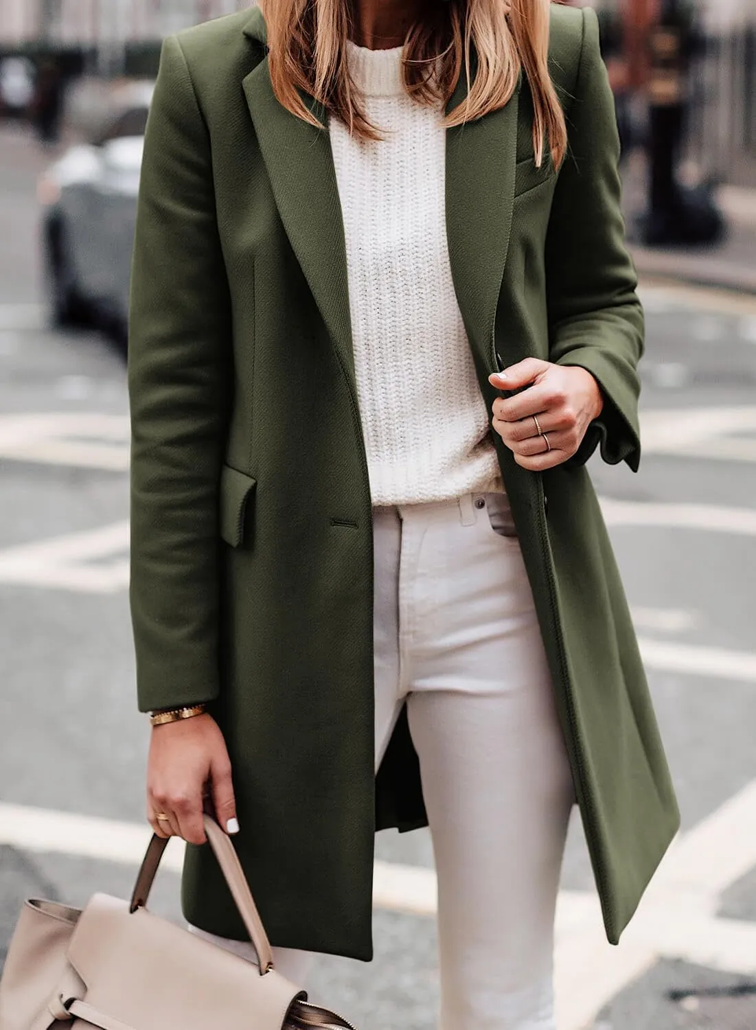 Zwurew Women's Notched Lapel Collar Single Breasted Pea Coats Winter Wool Blend Overcoat Long Jackets