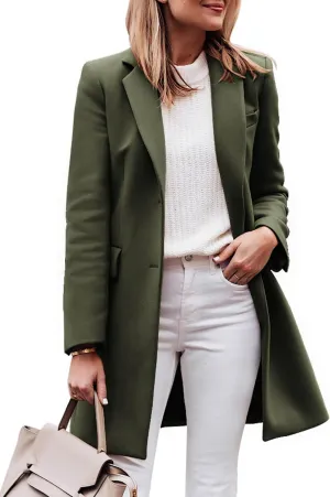 Zwurew Women's Notched Lapel Collar Single Breasted Pea Coats Winter Wool Blend Overcoat Long Jackets